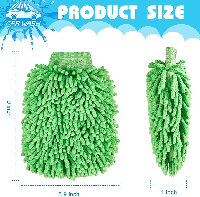 Toulite 16 Pcs Car Wash Mitt Chenille Microfiber Wash Mitt Double Sided Glove Cleaning Drying Mitts (5.91 x 9.06 Inch,Bright Colors)