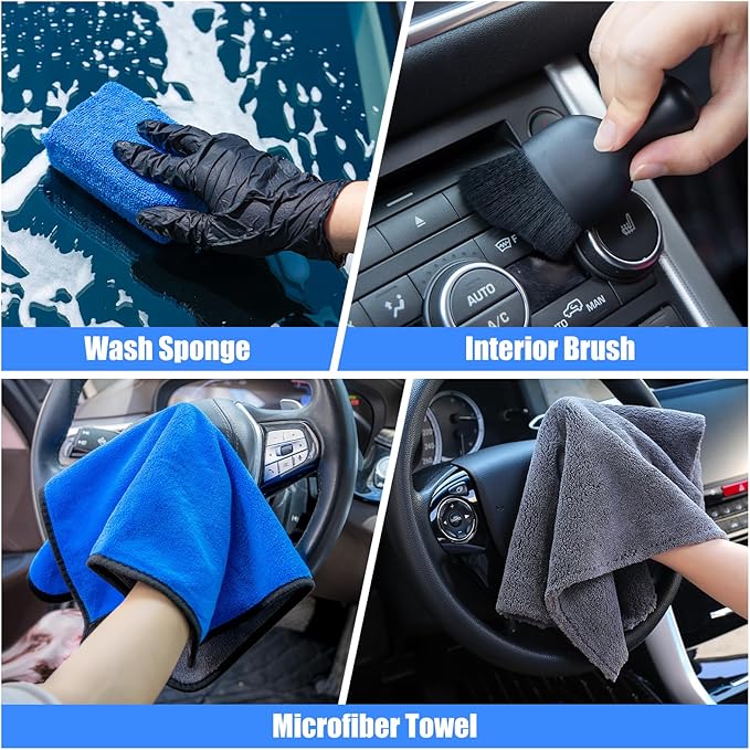 AUTODECO 24Pcs Car Clay Bars Auto Detailing Clay Bar Kit with Car Cleaning Brushes, Include Spray Bottle, Micro Fiber Towel and Brushes for Car Detailing Damage Free Cleaning