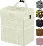 Vankor White Car Trash Can Cute, White Car Accessories for Women Waterproof Automotive Garbage Cans Leak Proof Vehicle Trash Can Diamond Pattern-Beige