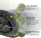 ExoForma Mega Car Drying Towel - Holds Up to 9 lbs, No Streaks, Scratches, or Water Spots | 1200 GSM Microfiber Double Twist Pile & Edgeless Design, 1 Quick & Effortless Dry - 24” x 36”