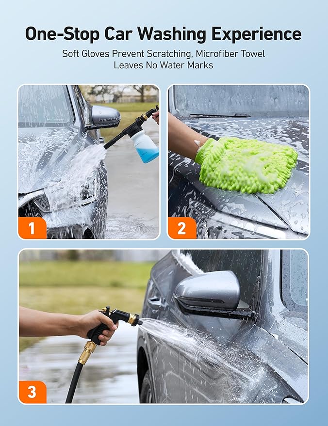 AstroAI Foam Gun Car Wash Gun with Wash Mitt, Quick Connect to Most Garden Hose, Foam Blaster Equips with 3/4” Universal Garden 3/8" Quick Connector, Amber Lable