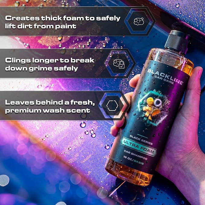 Blackline Automotive Extreme Foaming Car Shampoo - Extreme Ultra Foam Perfect for Ceramic Coatings - Compatible with Foam Cannon for Pressure Washer (16 FL Oz, Oasis Scent)