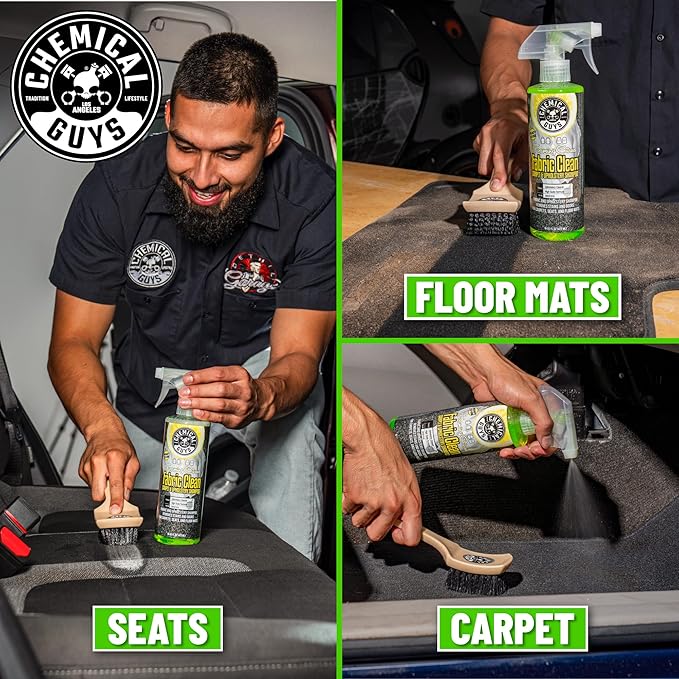 Chemical Guys Sprayable Citrus Fabric Clean Carpet & Upholstery Cleaner (Car Carpets, Seats & Floor Mats), 16 fl oz, Citrus Scent + Induro 7 Heavy Duty Nifty Interior Brush - HOL463