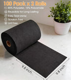 KitchLife Microfiber Cleaning Cloth Roll, 200 Pack - Tear-Away Microfiber Paper Towels, Lint-Free, Reusable, Washable for Kitchen, Car, Dishes, and Sensitive Surfaces (Black)