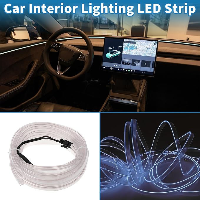 5m EL Wire Cable LED Glow String Light Car Interior Lighting Strip Flexible Neon Light for Car Decoration Wiring Driver(12v) White
