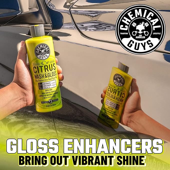 Chemical Guys CWS_301_16M Car Wash Starter Bundle - Citrus Wash & Gloss Foaming Car Wash Soap, 16 oz, Citrus Scent + Green Chenille Wash Mitt (2 Items) Works on Cars, Trucks, SUVs, RVs & More