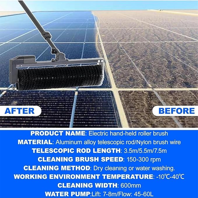 Solar Panel Cleaning Tools - Electric Cleaning Machine with Telescopic Pole for Efficient Solar Photovoltaic Panel Maintenance in Office Buildings & Gardens,7.5m/25ft