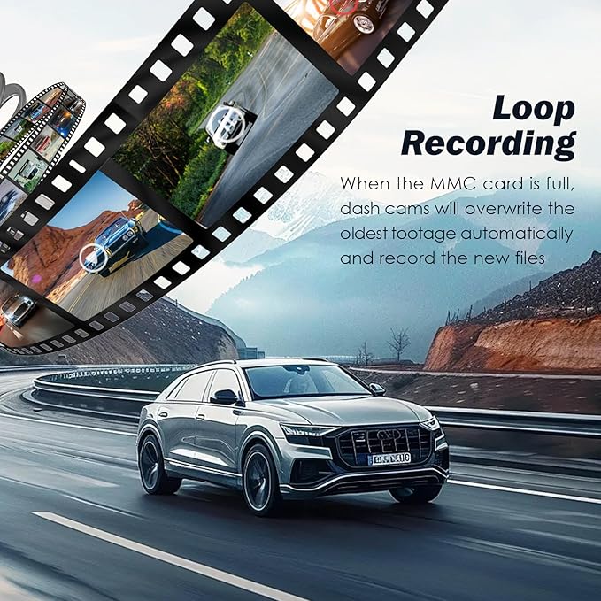 3 Channel Dash Cam Front Rear Inside, 4 inch Screen Dash Camera for Cars, 1296P Full HD Dash Cam Dual Lens Car Dash Camera with Loop Recording, Wide Angle