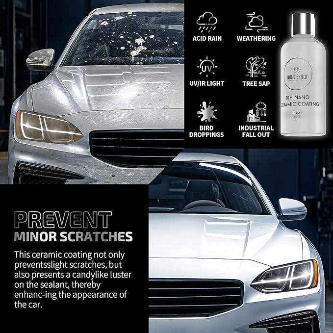 Magic Shield Ceramic Coating PRO 10H - Self-Healing | Long lasting for 2 cars+ | Advanced SiO2 Protection | Easy Application | Candy-Like Gloss | Perfect for Cars, Motorcycles, RVs, and Boats (50ml)