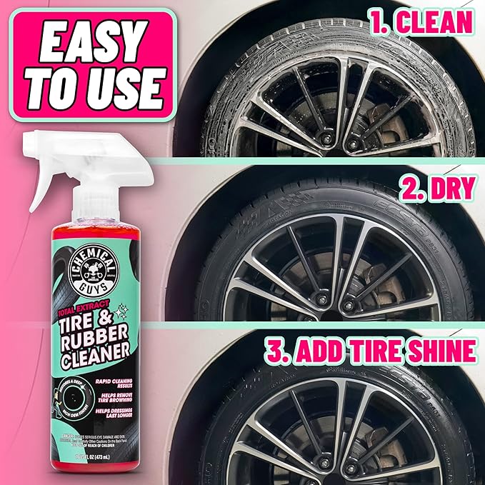 Chemical Guys Total Extract Tire & Rubber Cleaner 2 Pack 16 oz Each Restores Brown Tires, Cleans Rubber & Trim, Preps for Tire Shine & Ceramic Coating