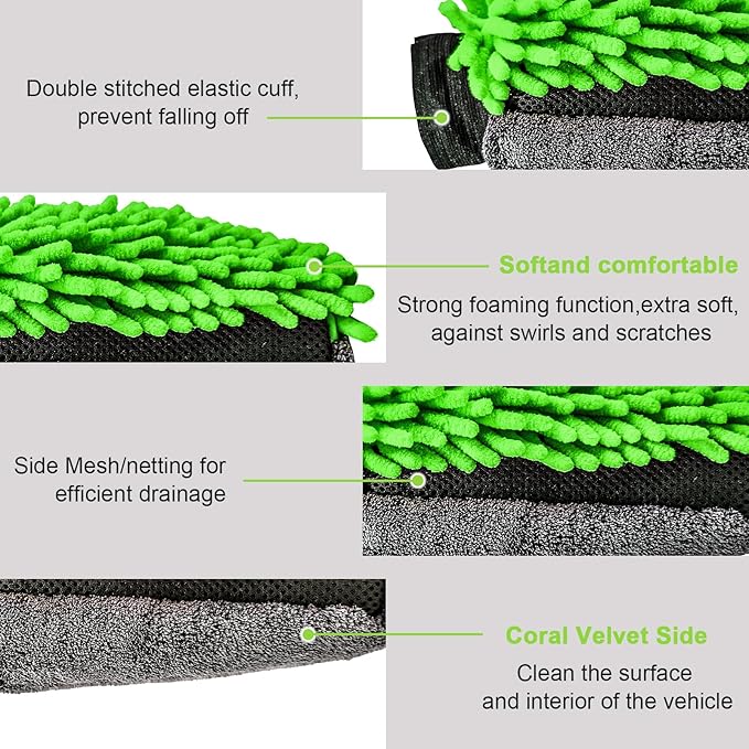 Collapsible Car Wash Bucket with Microfiber Mitt, 10L (2.6 Gallon) Portable Water Buckets with Handle for Car Wash Household Cleaning, Multiuse Collapsible Water Buckett and Car wash mitt - Green
