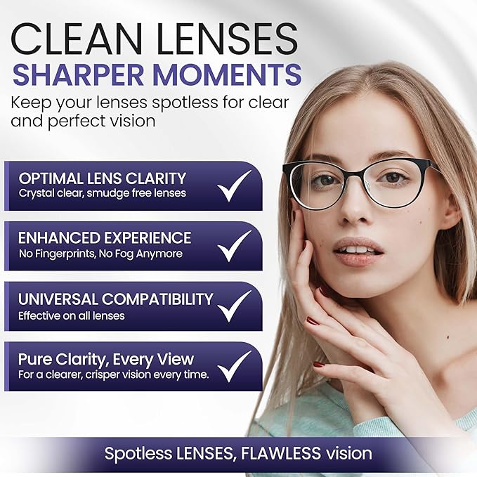Eyeglass Gel Lens Cleaner Spray Kit - 3 x 8oz Gel Lens Cleaner Spray Bottle + 2 Microfiber Cloth for Cleaning - Safe for All Lenses (AR Coated Included), Eyeglasses and Screens