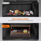 Fyzeoty Car Organizers and Storage - Trunk Organizer for Suv Car,Car Trunk Leather Storage Box,Extra Large,Magnetic Lid,Collapsible and Adjustable