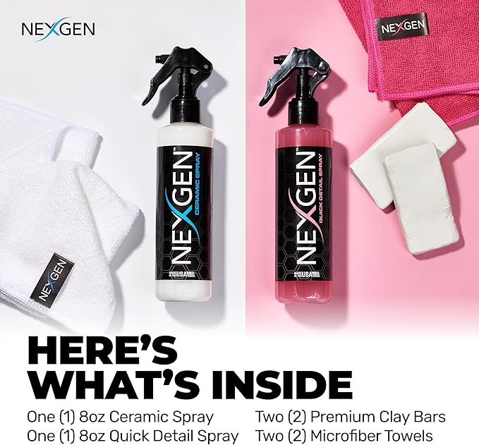 Nexgen Premium Ceramic Clay Bar Kit – 5 Piece Professional-Grade Car Cleaning Kit with Ceramic Spray & Quick Detailer – On-the-Go Car Detailing – Ideal for Cars, Trucks, Boats & More