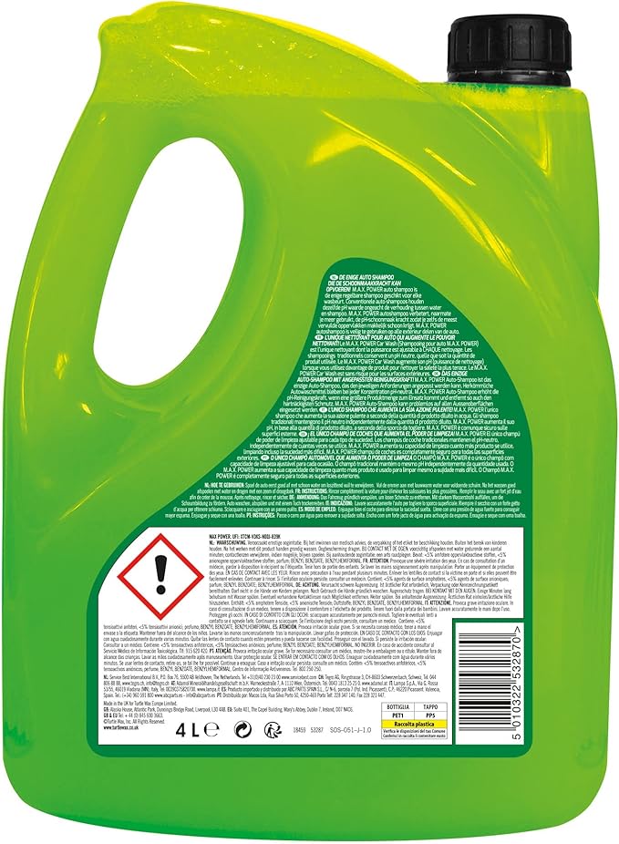 Turtle Wax 53284 M.A.X. Power Car Wash Shampoo Car Care Removes Car Wax 4L