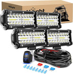 Nilight LED Pods 4PCS 6.5 Inch 120W Light Bar Triple Rows Spot Flood Combo Driving Lights 5Pin Rocker Switch Wiring Harness Kit-4 Leads, 2 Years Warranty (ZH047)
