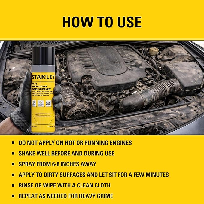 STANLEY AP 92 Engine Cleaner Spray - 12x12 Fl. oz., Automotive Degreaser Spray,Use for Tight Spaces, Non-corrosive - 2 Pack