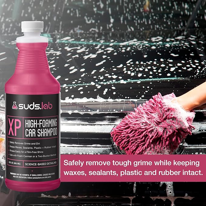 Suds Lab XP High Foaming Exterior Car Wash Shampoo, Effectively Removes Dirt and Grime, Use with Foam Cannon or Bucket Wash, 32 oz