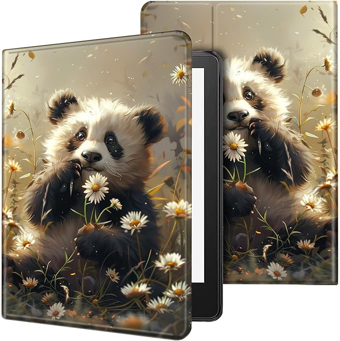 for Kindle Paperwhite Case,6" Kindle Paperwhite 4 10th Generation Case 2018 & Kindle Paperwhite Signature Edition,Leather Slim Adjustable Stand Cover Auto Wake/Sleep,Retro Panda Daisy