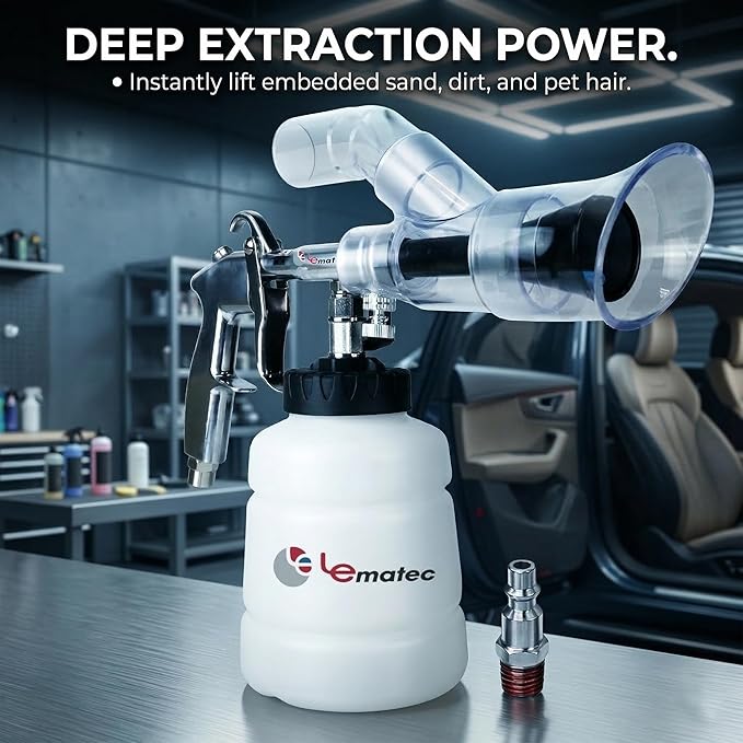 LE LEMATEC Car Wash Equipment: High Pressure Foam Cleaning Gun, Extractor Vacuum Set, Stainless Nozzle for Automotive Detailing, Carpet, Upholstery, Surface Cleaning (LE-WT-0100SB)