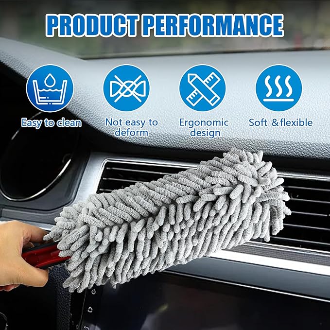 Wuyaoyao Car Duster Interior & Exterior, 13.78" Soft Microfiber Auto Duster Brush, Lint & Scratch Free Car Detailing Cleaning Brush, Multipurpose Dusting Tool for Office Home Furniture (Light Gray)