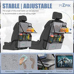 Plzpik Car Backseat Organizer with Tablet Holder,11 Storage Pockets with Foldable Food Tray, Protector Kick Mats for Kids, Travel Accessories Organizer (Gray, 2Pack with Food Tray)