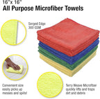 CleanAide Ultra-Absorbent 300 GSM Microfiber Towels for Auto Detailing, Home & Commercial Cleaning, Streak-Free, Lint-Free, Reusable & Machine Washable, 4 Colors for Organization,16x16 Inch, 12-Pack