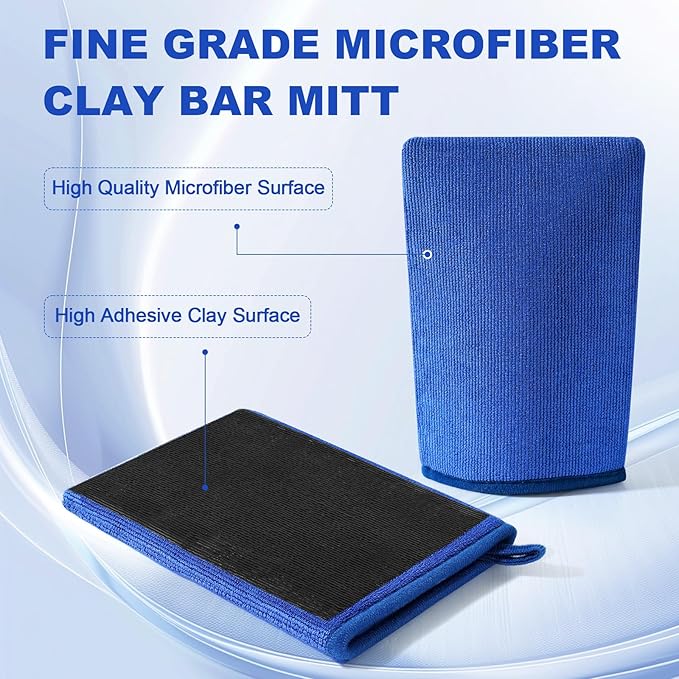 Clay Mitt Auto Detailing 2 Pack, Fine Grade Microfiber Car Clay Bar Mitt, DIY Detail Tool & Kit Car Detailing Alternative (Blue)