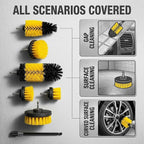 7-Piece Drill Brush Attachment Set, Multi-Purpose Power Scrubber Kit with Extension Rod – Nylon Bristle Brushes for Car, Bathroom, Tile, Grout Cleaning (Fits Most Handheld Drills)