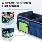 SugarFox Bold Color Block Trunk Organizer | 95L, 35"x13.8"x11.8" | Dedicated Shoe Storage & 26L Ice Pack | Foldable for SUV/Car/Jeep | Car Accessories for Men & Women - Blue-X212