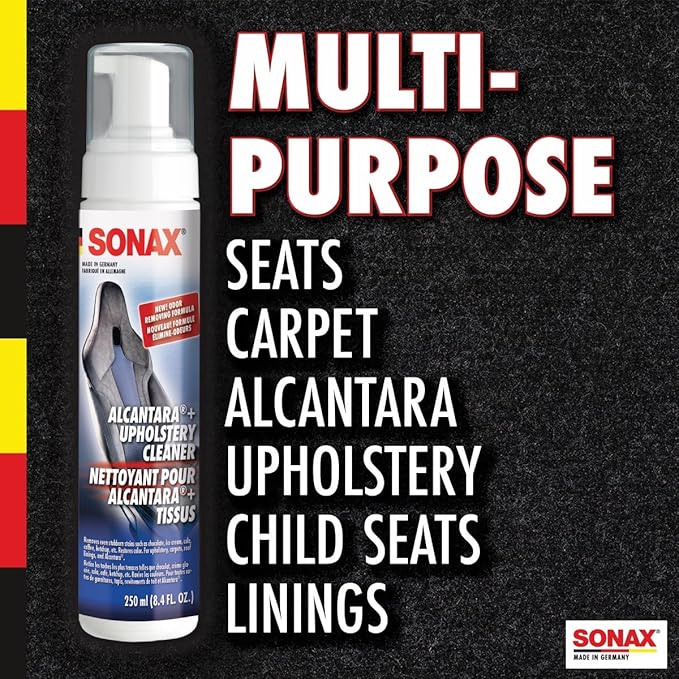 Autogeek SONAX Alcantara & Upholstery Cleaner Bundle | Removes Stains & Restores Color on Delicate Surfaces | Includes 2 x 250ml Bottles, Horse Hair Brush & Microfiber Towel | SON-206141-BUN