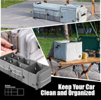 LIBZAKI Oversize 4 in 1 Car Trunk Storage Organizer, Multi Compartment Collapsible Trunk Storage Box with Cooler Bag for Car Truck SUV-Gray