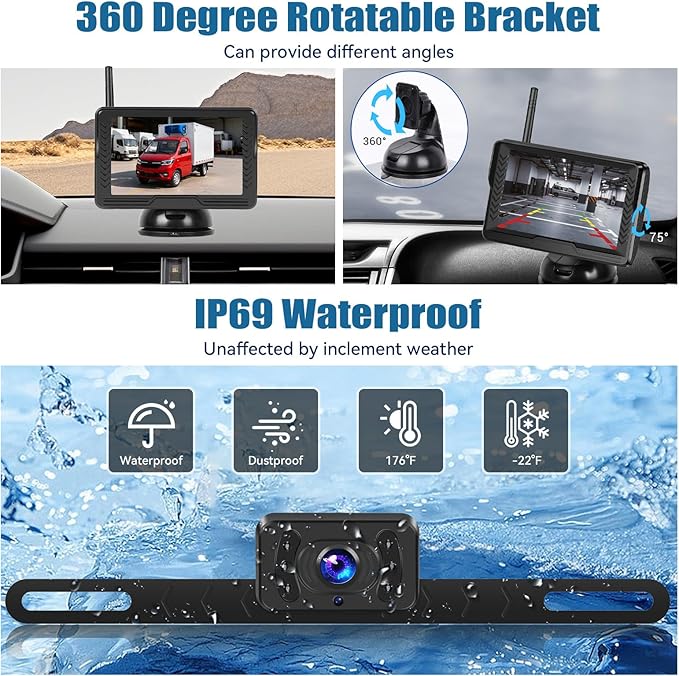 Wireless Backup Camera for Cars with 5 Inch Monitor Digital Signal Stable Reverse Camera Night Vision for Truck/Car/Pickup/SUV/ IP69 Waterproof
