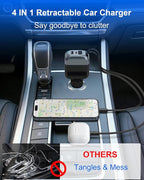 87W Retractable Car Charger, 4-in-1 Fast USB C Charging Car Adapter with 45W Type C Cable for iPhone 17/16 Pro Max & Samsung, 12W Lightning Cable for iPhone 14, Travel Essentials Car Accessories