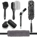 Fantasticlean 7PCS Car Wheel Brush Kit, Tire Brush, Soft-bristled Rim Brush, Chenille Rim Cleaning Tape, Microfiber Bendable Brush, Curved Detailing Brush with Elbow Connector, Detailing Pads