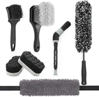Fantasticlean 7PCS Car Wheel Brush Kit, Tire Brush, Soft-bristled Rim Brush, Chenille Rim Cleaning Tape, Microfiber Bendable Brush, Curved Detailing Brush with Elbow Connector, Detailing Pads