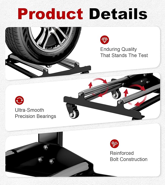 360° Rolling Wheel Detailing Stand with Wheels, Heavy Duty Steel Wheel Cleaning Stand for Tire, Rim Polishing, Ceramic Coating, Car & Motorcycle Wheel Roller Stand