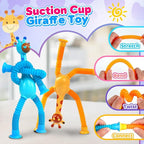 Giraffe Sensory Travel Toys 4Pcs for Roadtrip Car Ride Airplane Toddler Girl Year Old Ages 2 3 4 5 6 7 8, Suction Autism Pop Tube Fidget Toy Autistic Valentines Day Stocking Easter Basket Stuffer Gift