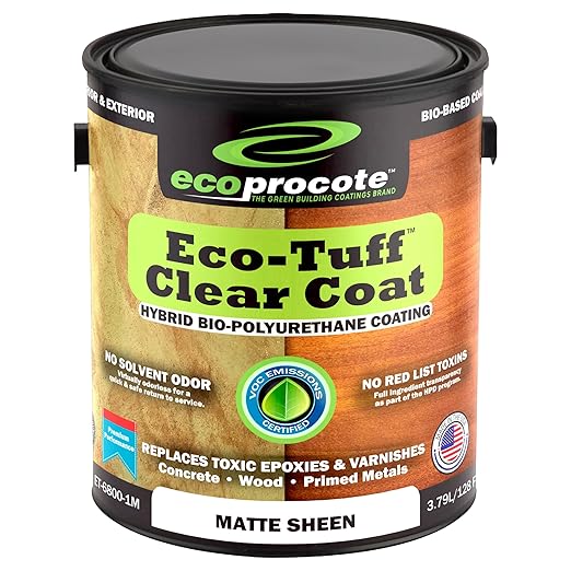 Eco-Tuff Finish Polyurethane Clear Coat — UV Resistant & Non-Toxic Wood Sealer — Clear Protective Water Based Sealant for Concrete Surface, Wood Floor, Cabinet, Countertop,Furniture — 1 Gallon — Matte