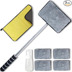 7Pcs Car Windshield Cleaner Tool Kit with Extendable Handle & 4 Upgraded High-Density Reusable Microfiber Pads, Velcro Microfiber Pads for Fast Stick & Peel for Cars, SUVs, Trucks & Home Windows
