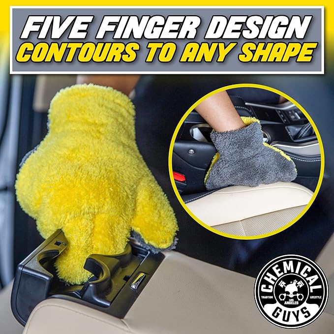 Chemical Guys The Stranger Double Sided Mitt Yellow/Black 2 Pack - Versatile Car Wash and Detailing Mitt with Scratch-Free Microfiber Cleaning (MIC51002)