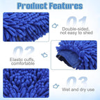 HARFINGTON Chenille Microfiber Car Wash Mitts 9" x 5.5" Scratch Free Wash Gloves Absorbent Double Sided Plush Cleaning Drying Mitts for Car Washing Home Clean Sky Blue