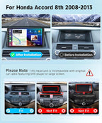 8 CORE 4G+64G Car Radio Stereo for Honda Accord 2008-2013 with Wireless CarPlay/Android Auto, 10.1 inch 1280 * 720P IPS Touch Screen Android 13 GPS WiFi Bluetooth 32-Band DSP SWC HD Camera
