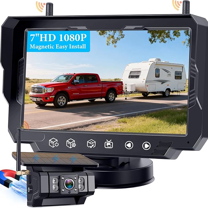 Rohent Solar Wireless Backup Camera for Trucks: 7" HD 1080P Monitor, 1-Min Easy Magnetic Install, Night Vision, Dual Antenna Boost Signal for Pickups - Designed for Long-Distance Drivers and Campers