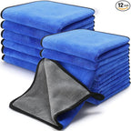 Tallew 12 Pcs Microfiber Towels for Cars, 800 GSM Plush Drying Cleaning Cloth Bulk, 16 x 16 Inch Thick Absorbent Wash Detailing Towels for Car Polishing, House, Kitchen Cleaning(Gray and Blue)