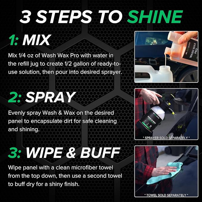 Waterless Car Wash Concentrate - Makes 16 Gallons of Waterless Wash & Spray Wax Car Cleaner - Car Wash Solution for Exterior & Interior Car Cleaning - Spray And Wash For Fast Car Detailing