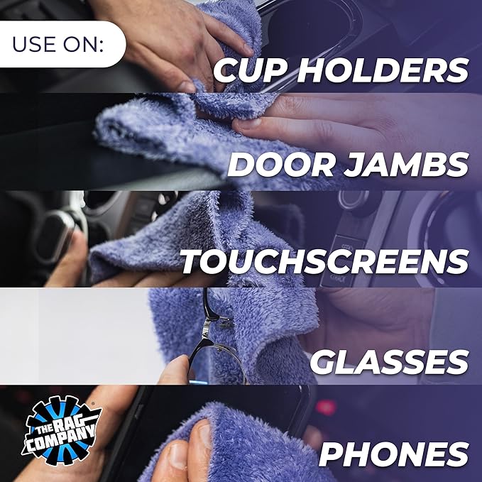 The Rag Company - The Eaglet 350 - Professional Korean 70/30 Blend; Super Plush Microfiber Detailing Towels; Perfect for Wheels, Mirrors, and More; 350GSM; 8inx8in, Lavender (10-Pack)