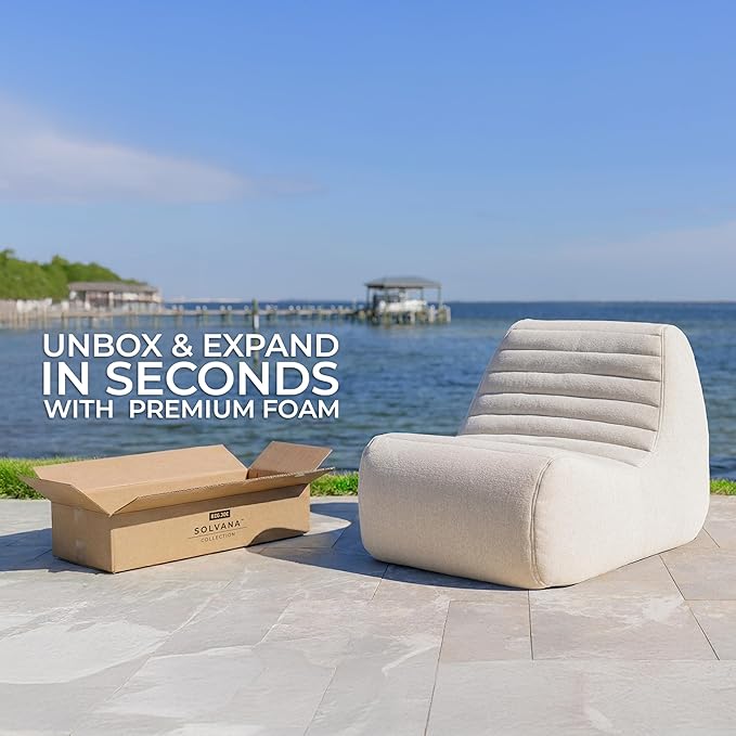 Big Joe Solvana Outdoor Ottoman, Performance Linen Weather-Resistant Fabric, Ottoman Only, Sunlit Cream
