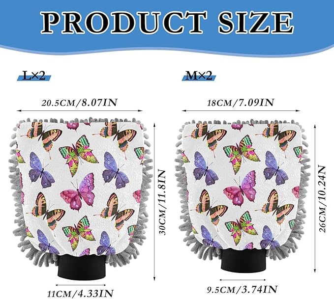 Qilmy Watercolor Butterflies Microfiber Chenille Car Wash Sponge Scratch Free Car Wash Mitt Absorbent Mitt Sponge for Trucks SUVs Car Washing Home Cleaning, Medium