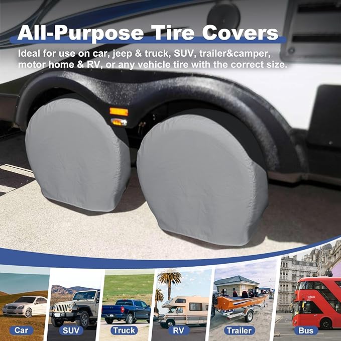 Explore Land Tire Covers 4 Pack - Tough Wheel Protector for Truck, SUV, Trailer, Camper, RV Universal Fits Tire Diameters 29-31.75 inches, Charcoal